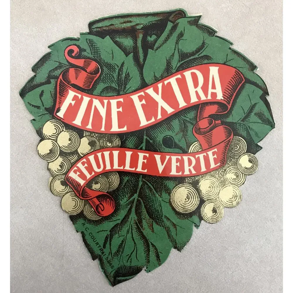 Vintage Courtrai Fine Extra Feuille Verte Grape Leaf French White Wine Label